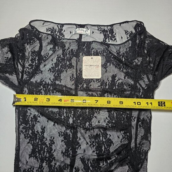 Intimately Free People Full Bloom Lace Top Long Slv Sheer Asymmetric Black NWT S - Picture 10 of 14